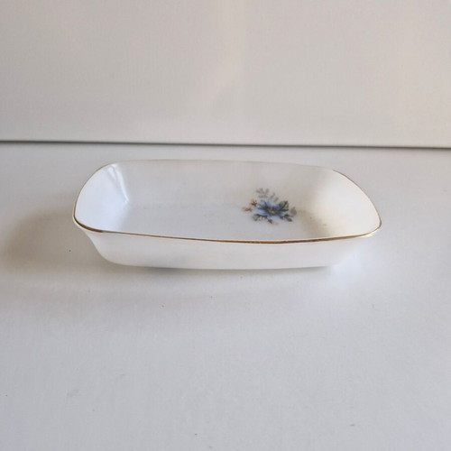 Vintage rectangular fondant dish with blue floral decorations like new