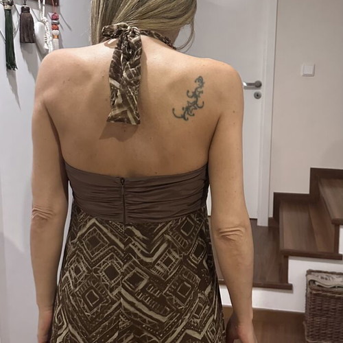 BCBG Max Azria silk dress like new, brown geometric pattern