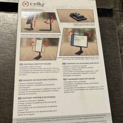 Celly SWMAGICDESKBK Desk Stand for Mobile or Tablet up to 12.9" New Black