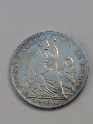 Silver coin Peru 1/5 Sol 1901 like new, 5g 0.909 purity