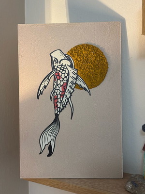 Koi fish custom картина нова, дървена 30x20 с триизмерна текстура