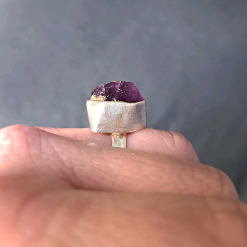 Statement Ring with Raw Amethyst Silver 925 New
