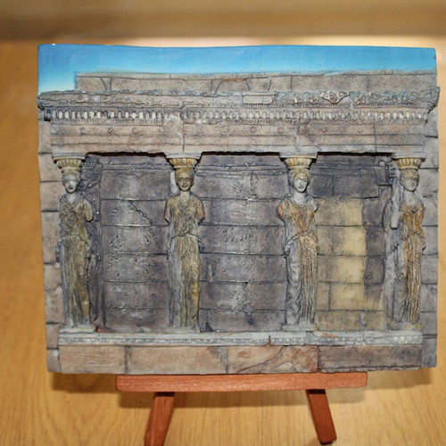Caryatids ceramic table decor souvenir with wooden base like new