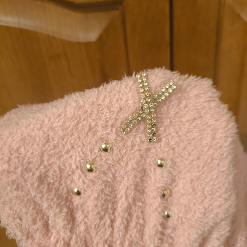 Benissimo women's pink fur jacket like new with gathers and strass