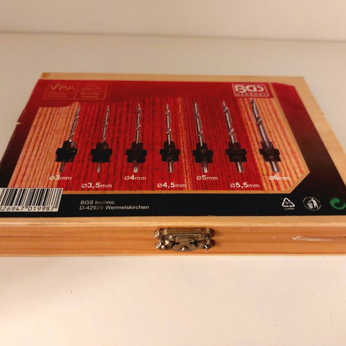 BGS Technic Wood Drill Bit Set with Countersink 7pcs new