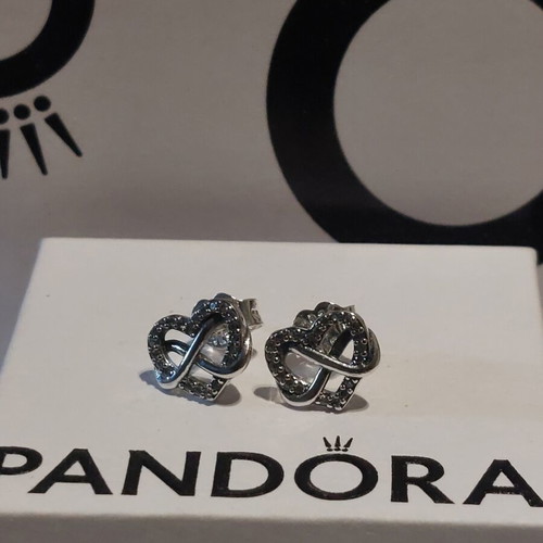 Pandora earrings new, heart design with white zirconia