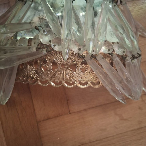Set of 2 vintage wall lights with crystals used, brass design