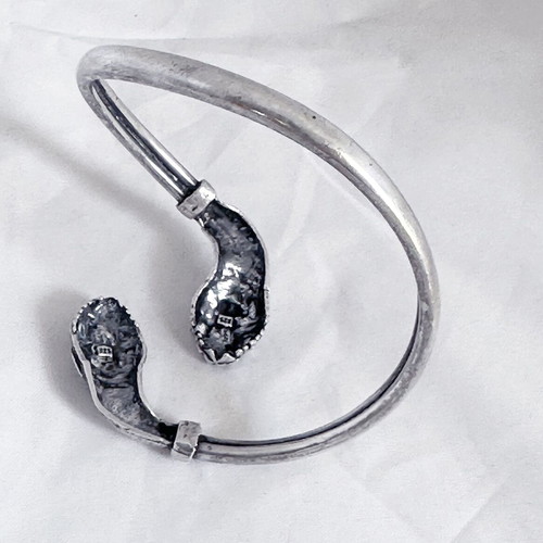 Silver bracelet vintage double snake heads 1960s used