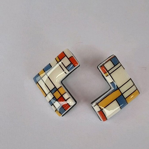 M-art S-tudio handmade earrings new with colorful Mondrian pattern