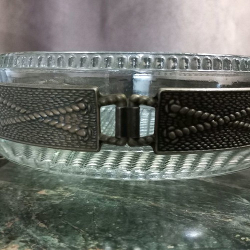 Art Deco bowl pair used, crystal and bronze