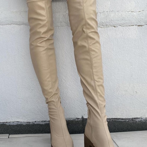 Over-the-knee boots new, size 38, beige, narrow ankle fit