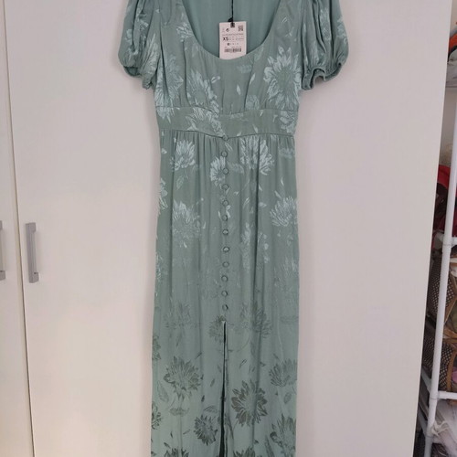 Zara satin dress green mint green XS new for wedding and baptism