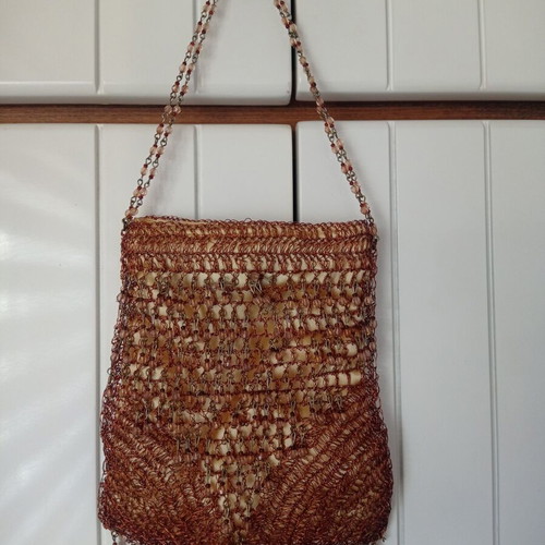 Evening bag like new with decorative beads, orange and gold