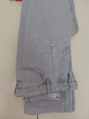Women's flared jeans with strass used, blue, size XL