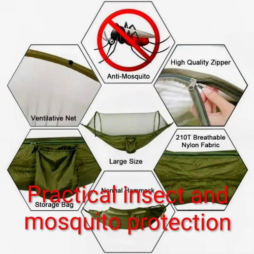 Hammock compact lightweight durable with mosquito net in olive green