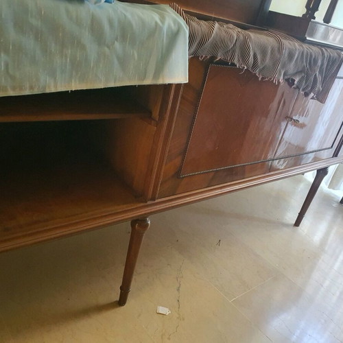 Long vintage sideboard used, with door missing hinge