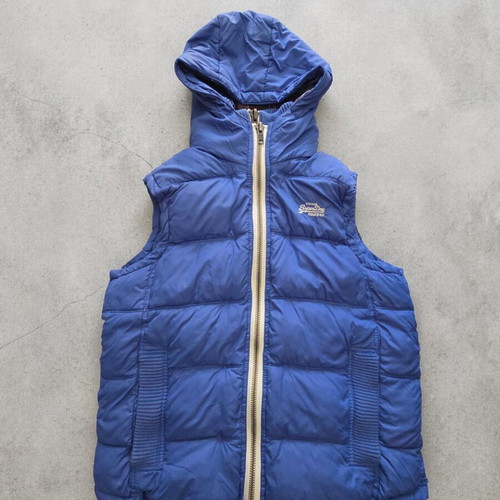 Superdry Vintage Padded Gilet with Hood size M like new, blue