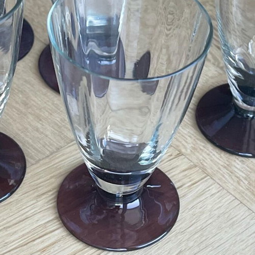 Glasses modern with purple base like new, pack of 5