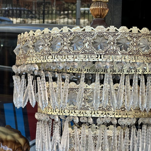 Vintage Aluminum Chandelier 3-Tier with Crystal Elements used