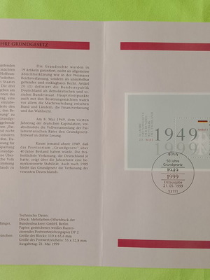 German stamps 1999 with first day covers Bonn and Frankfurt