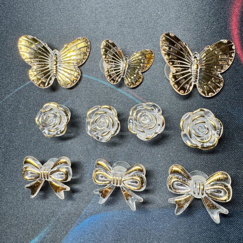 Charms for crocs, pack of 10, like new, transparent and gold tones