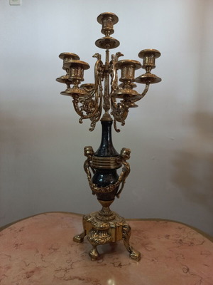Brass candlestick 7 holders like new with carved details