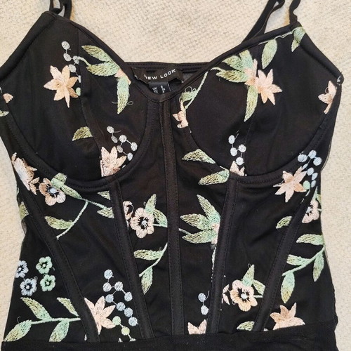 New Look sheer lace embroidery bodysuit like new, black, size S