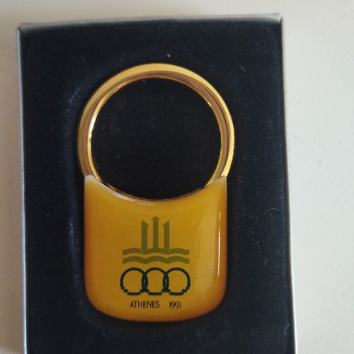 Mediterranean Games Athens 1991 collectible keychain new, gold