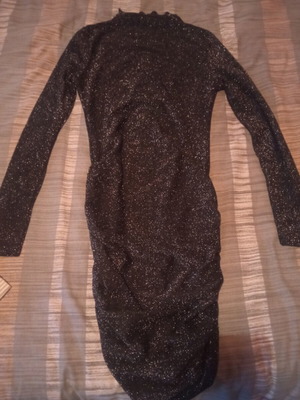 Dress with neckline like new, black shiny knee-length