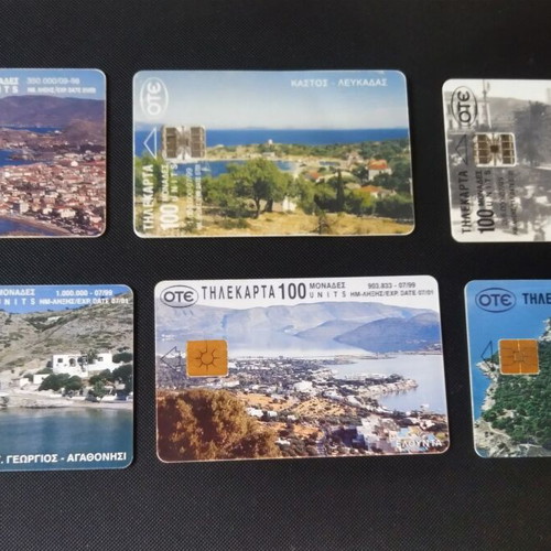 Phone cards used, pack of six with Greek island themes