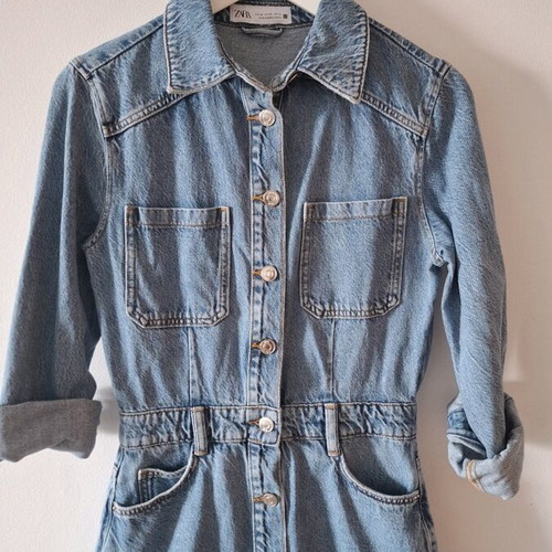 Zara denim dress like new, mini with pockets, blue, XS