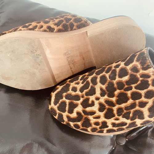 Aqua leopard clogs with calf hair and wooden sole, like new, size 37