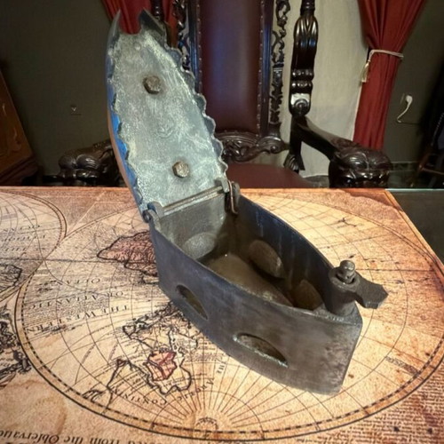 Charcoal Iron Used With Wooden Handle Vintage Decorative