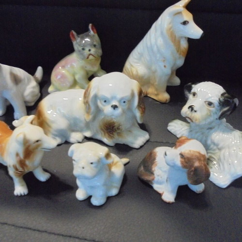 Porcelain dog figurines lot of 8 used, vintage style