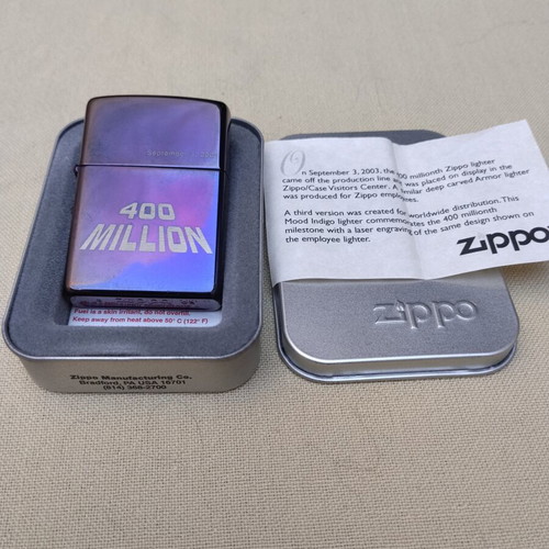 Zippo 2003 "400 Million" Mood Indigo lighter like new, collectible edition