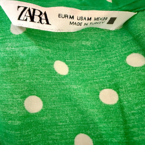 ZARA Polka Dot Midi Dress Like New, Green with White Dots