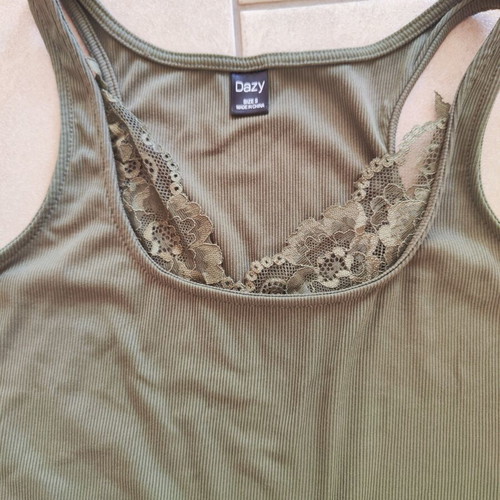 Top with lace details, new, size Small, khaki