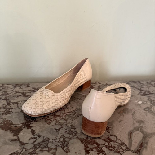 Women's leather woven ballerinas with low block heel, Dialektos, size 40.5