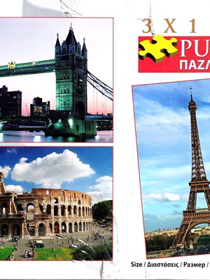 Puzzle 3 x 1000 pieces like new, Tower of London, Eiffel Tower, Colosseum