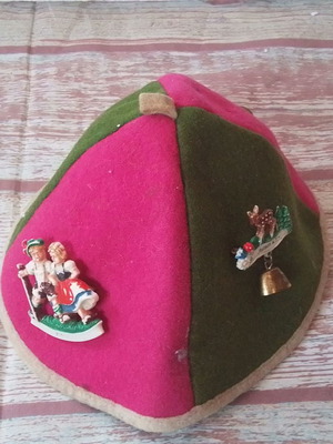Children's vintage German velvet hat with decorations used Bavarian handmade