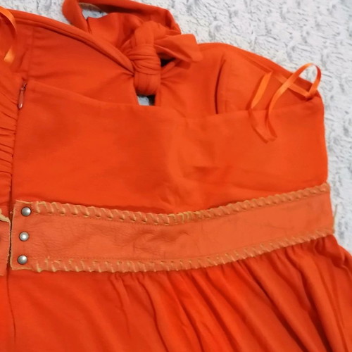 Maxi dress used, cotton orange with leather detail, size M