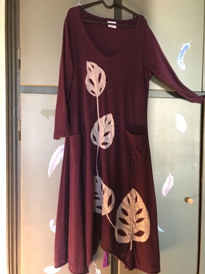 Φόρεμα Platinum μακρύ σαν καινούργιο, βαμβακερό, μέγεθος M/L, μπορντό με απλικέ