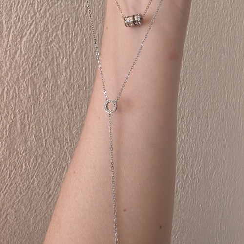 Layered polymorphic Swarovski necklace new, stainless steel, silver and rose gold