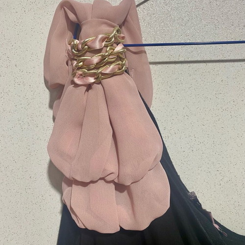 Matis women's one-shoulder blouse like new, black with pink bow, size M