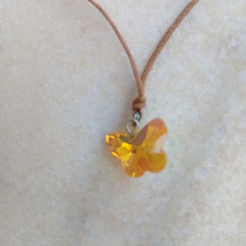 Handmade choker necklace with yellow butterfly crystal and matching bracelet