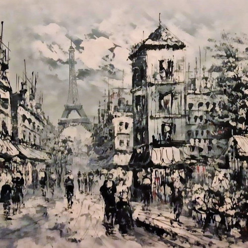 Signed Paris painting on canvas like new with frame