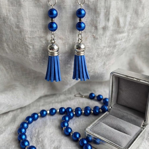 Handmade beaded blue summer necklace and earrings set new