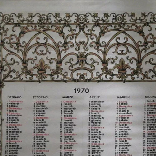 Italy Vintage 1970 Silk Hanging Calendar used, Tessem Agi Achille Giussani Como