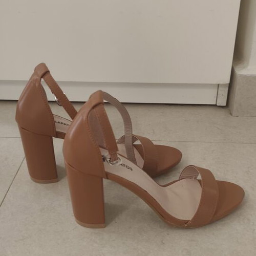 Women's camel ankle-strap sandals size 35 new, 8 cm heel