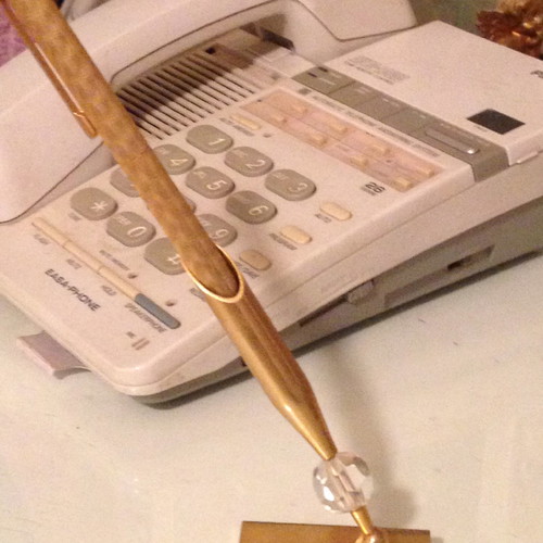 Pen holder gold plated with crystal new